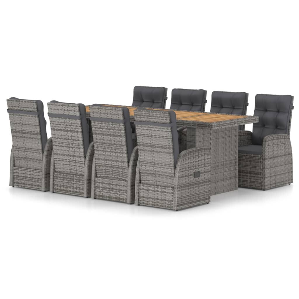 Image of 9 Piece Outdoor Dining Set with Cushions Poly Rattan Gray