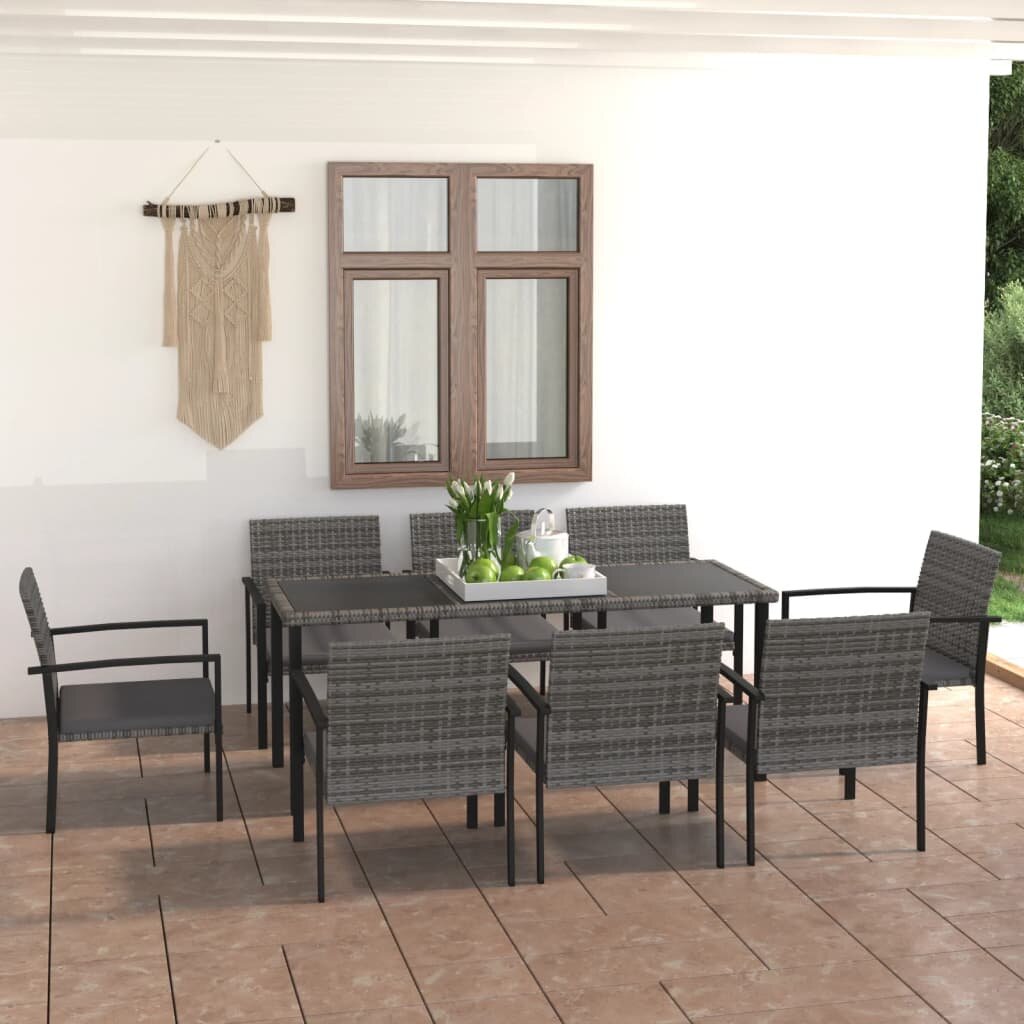 Image of 9 Piece Patio Dining Set Poly Rattan Gray