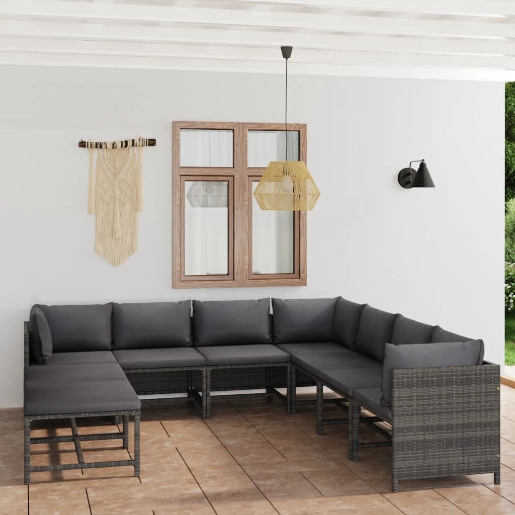 Image of 9 Piece Patio Lounge Set with Cushions Poly Rattan Gray