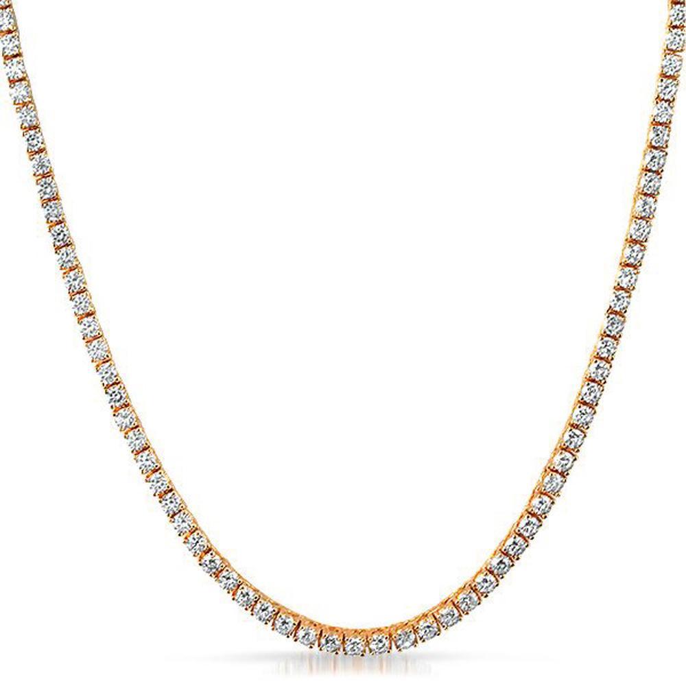 Image of 925 Silver 2MM CZ Micro Tennis Chain Rose Gold Bling ID 12147755286570