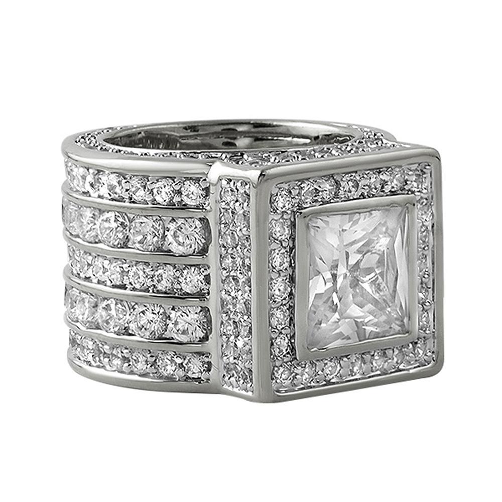 Image of 925 Silver Square President CZ Bling Bling Ring ID 10053864947754