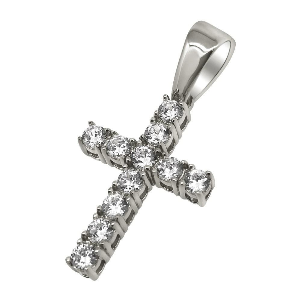 Image of 925 Sterling Silver 3MM CZ Tennis Cross ID 41611264524481