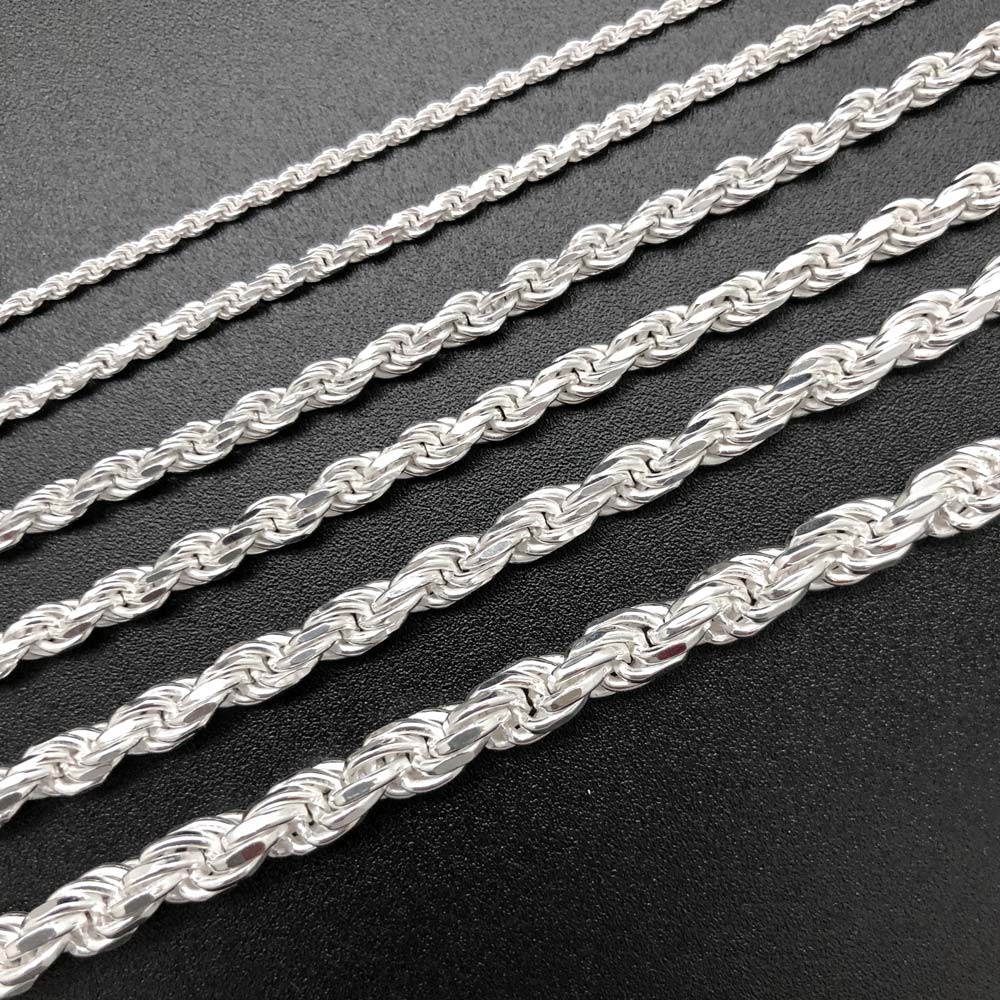Image of 925 Sterling Silver Diamond Cut Rope Chain / Bracelet ID 41613580927169