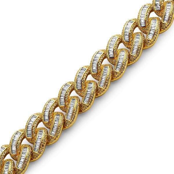 Image of 925 Sterling Silver Gold Baguette Cuban Bling Bling Bracelet ID 10053664604202