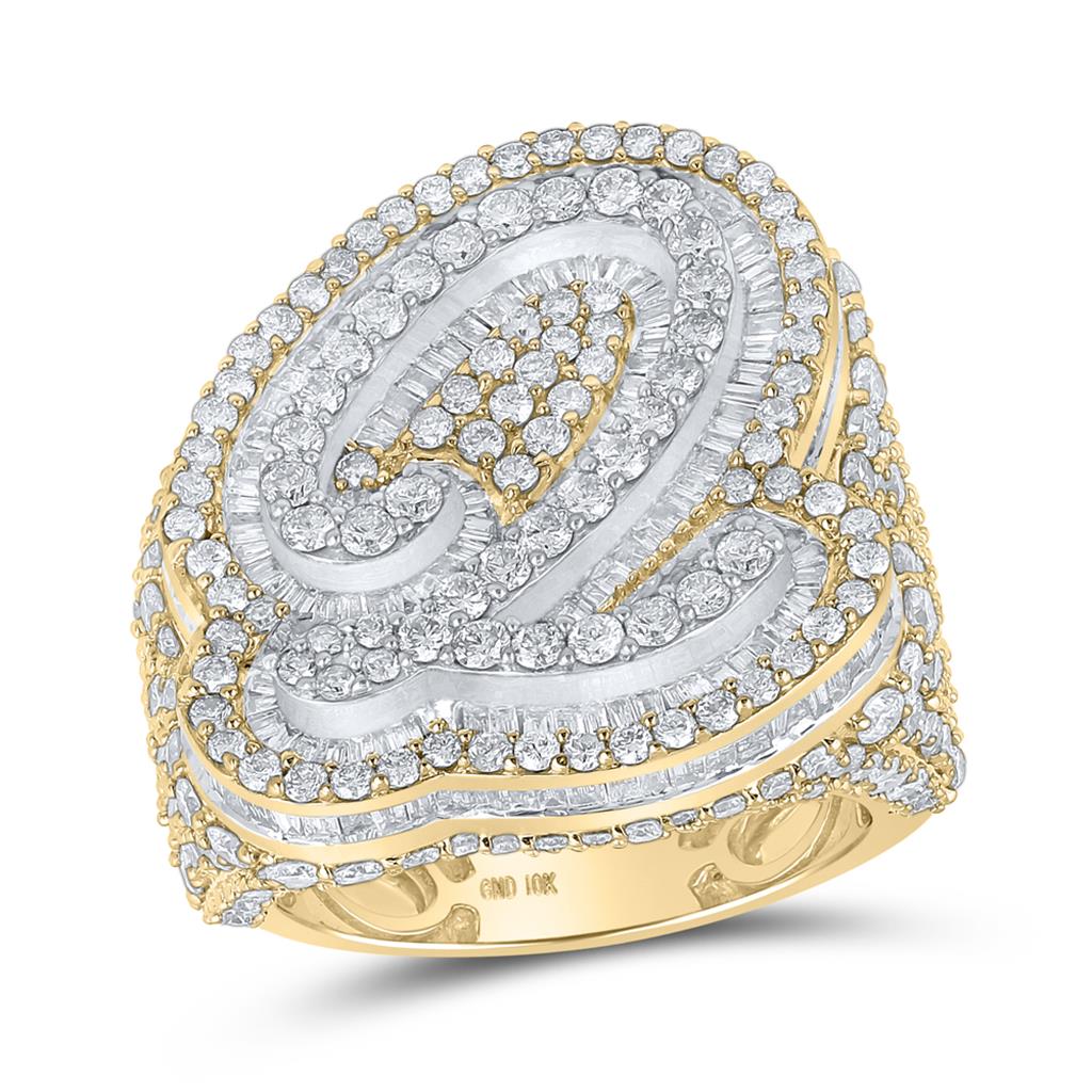 Image of A-Z Initial Cursive Baguette Diamond Ring 10K Yellow Gold ID 41883019182273