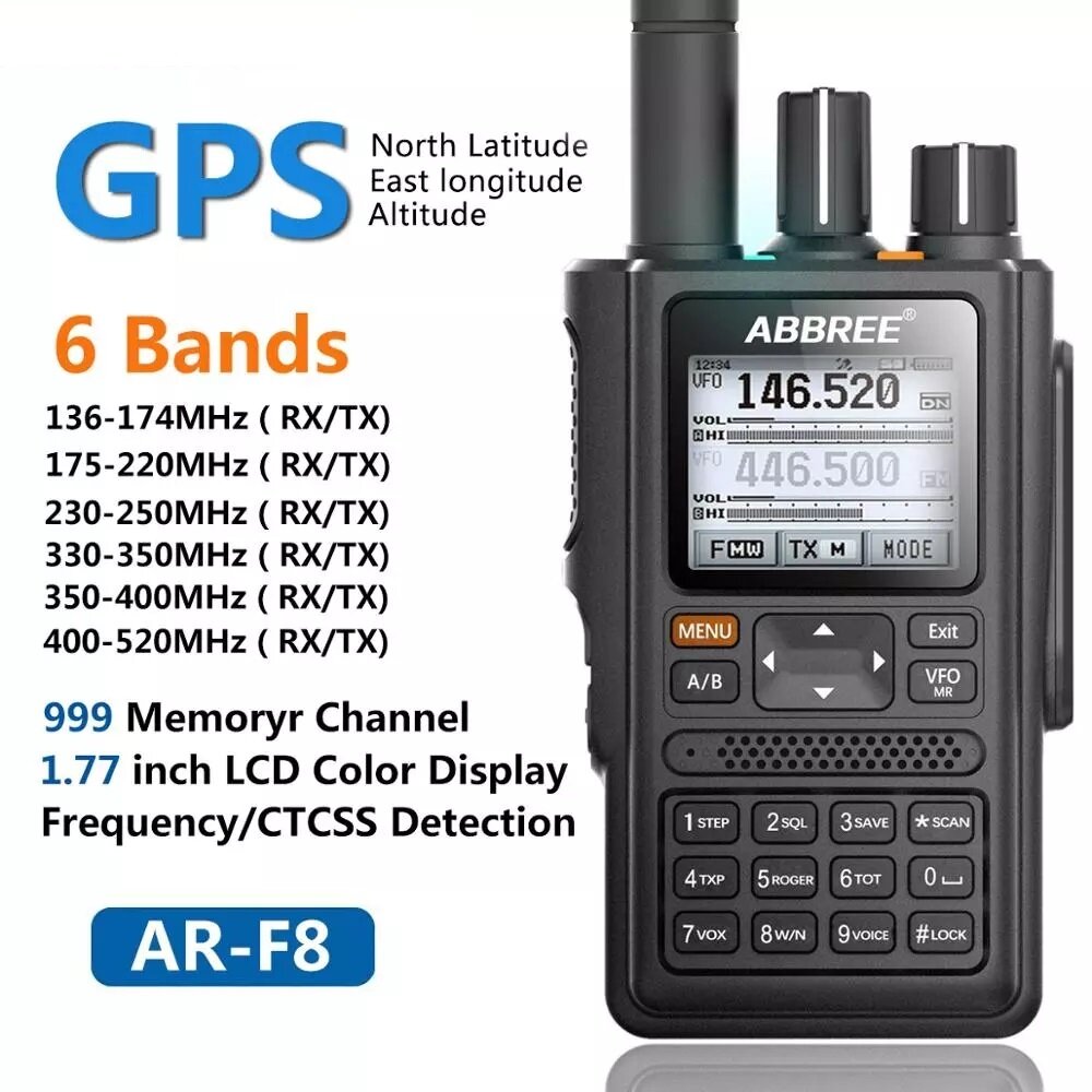 Image of ABBREE AR-F8 GPS Walkie Talkie High Power 6 Brands 136-520MHz Frequency CTCSS DNS Detection LED Display