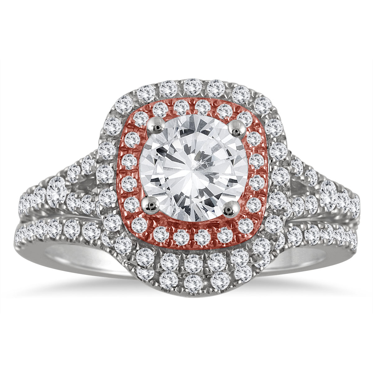 Image of AGS Certified 1 5/8 Carat TW Diamond Bridal Set in 14K Rose and White Gold (I-J Color I2-I3 Clarity)
