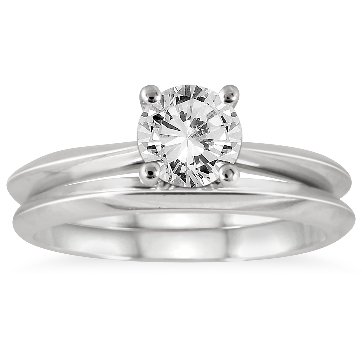 Image of AGS Certified 1 Carat Knife Edge Diamond Bridal Solitaire Set in 14K White Gold (I-J Color I2-I3 Clarity)