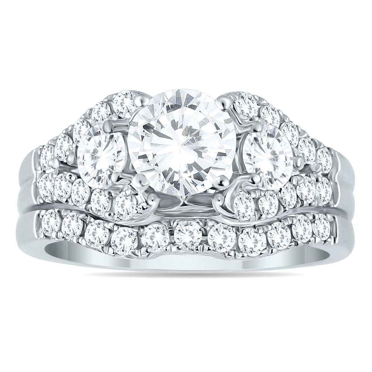 Image of AGS Certified 2 1/5 Carat Diamond Bridal Set in 14K White Gold (H-I Color I1-I2 Clarity)