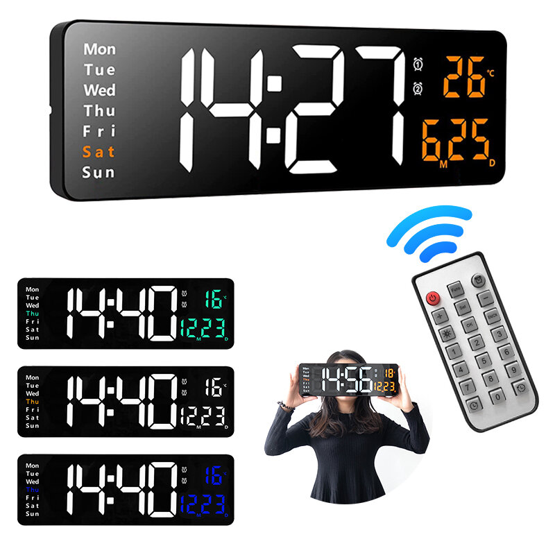 Image of AGSIVO 16 Inch Digital Wall Clock Large LED Display with Remote Control / Automatic Brightness / Indoor Temperature / Da