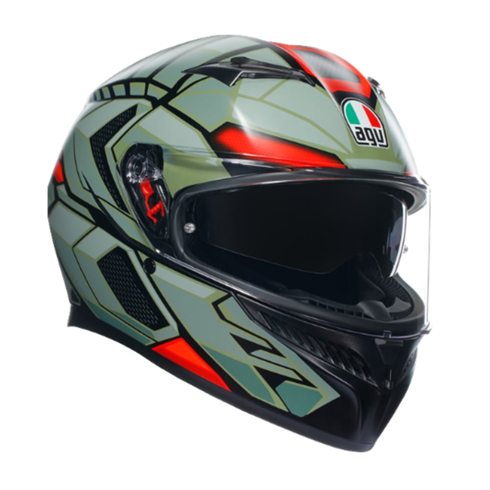 Image of AGV K3 E2206 MPLK Decept Matt Black Green Red 010 Full Face Helmet Talla XS