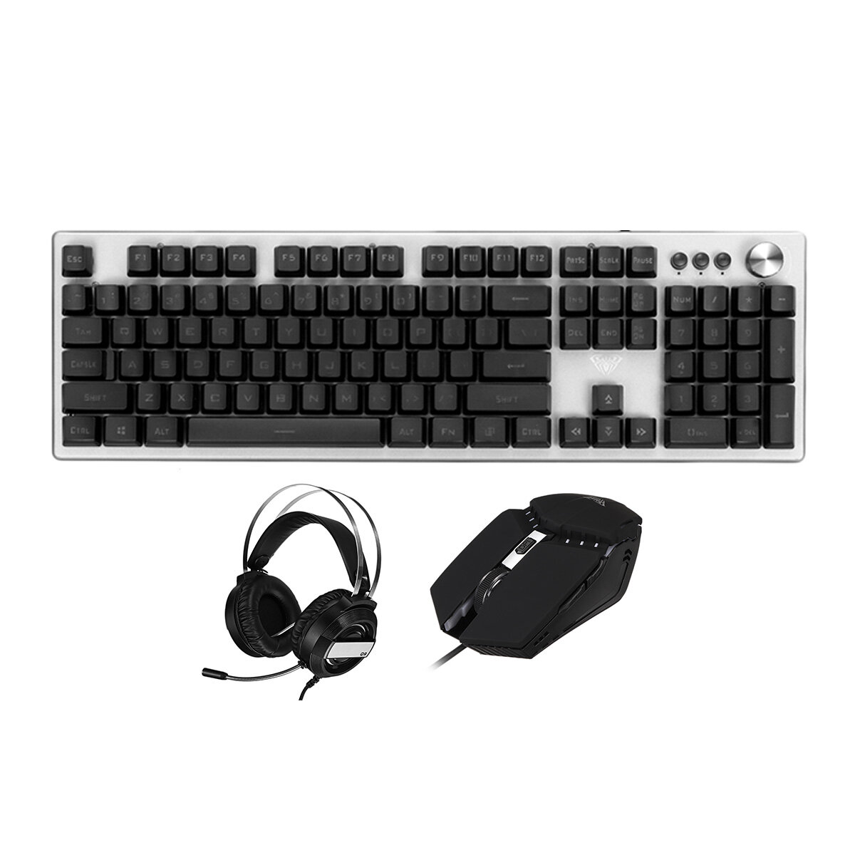 Image of AULA T200 3-In-1 Gaming Keyboard Mouse Headset Combo USB Wired 104 Keys LED Backlit Mechanical Feeling Keyboard Adjustab