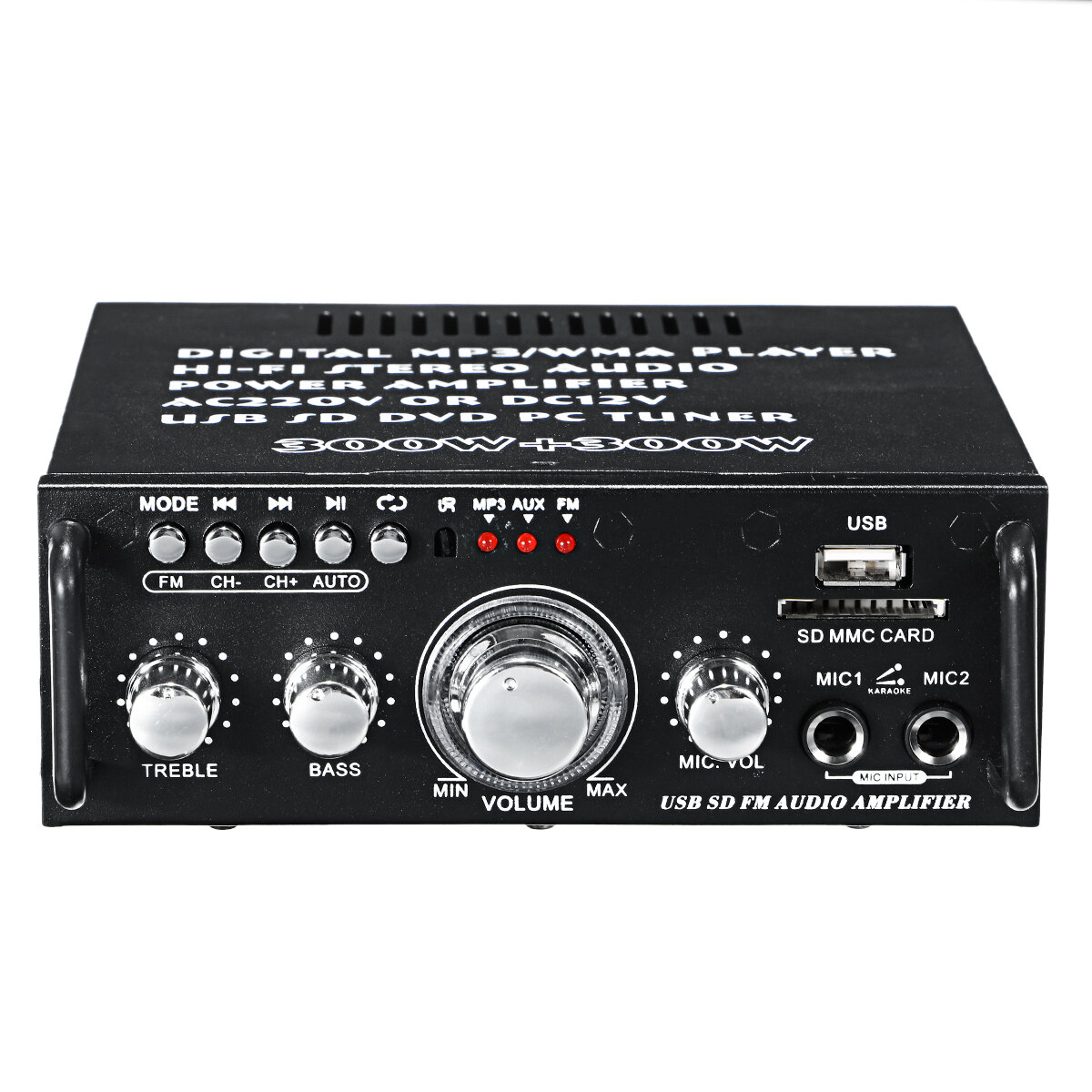 Image of AV-263BT 2x300W 110-220V bluetooth Audio Power Amplifier EQ Stereo AMP Car Home 2CH AUX USB FM SD HIFI Digital Radio