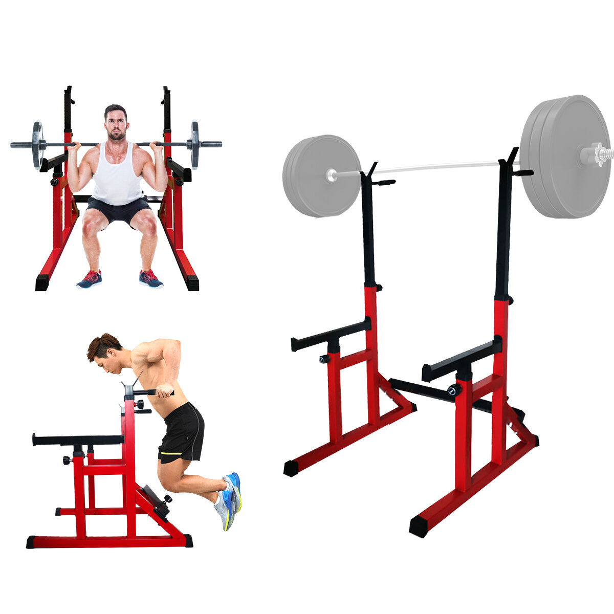 Image of Adjustable Barbell Stand Lifting Dip Stand Squat Rack Weight Lifting Home Gym Fitness Sport Max Load 500kg