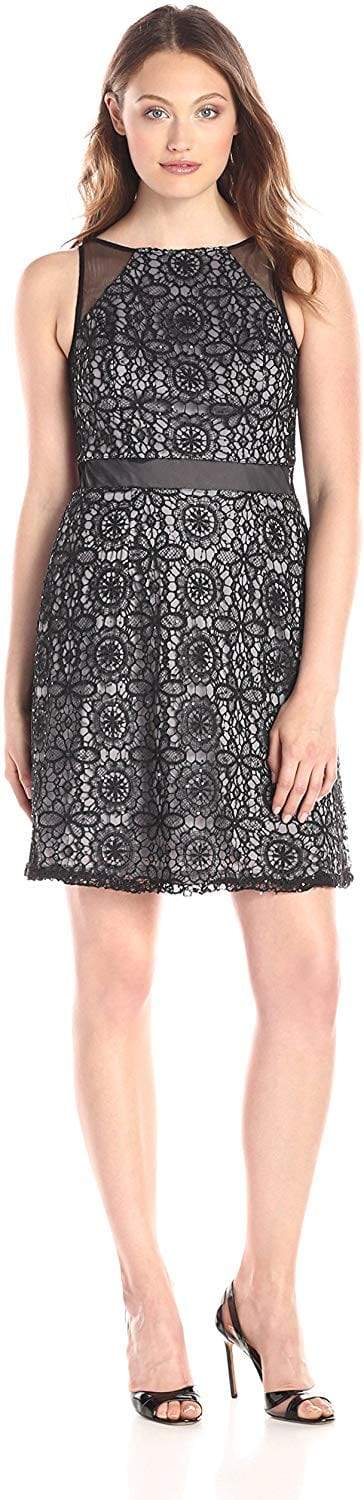 Image of Adrianna Papell - 41908460 Sheer Accented Floral Crochet Lace Dress