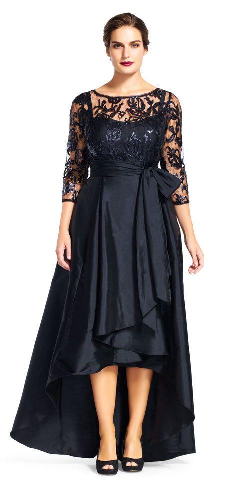 Image of Adrianna Papell - 81916970 Quarter Sleeve Ribbon Ornate High Low Gown