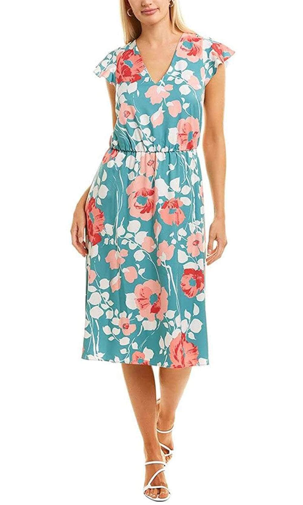 Image of Adrianna Papell AP1D104148 - Floral Cap Sleeved Midi Dress