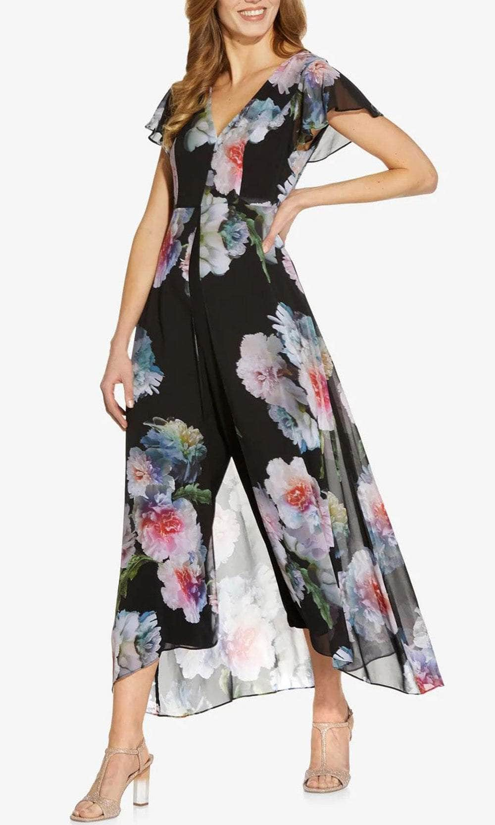 Image of Adrianna Papell AP1D104440 - Floral V-Neck Jumpsuit