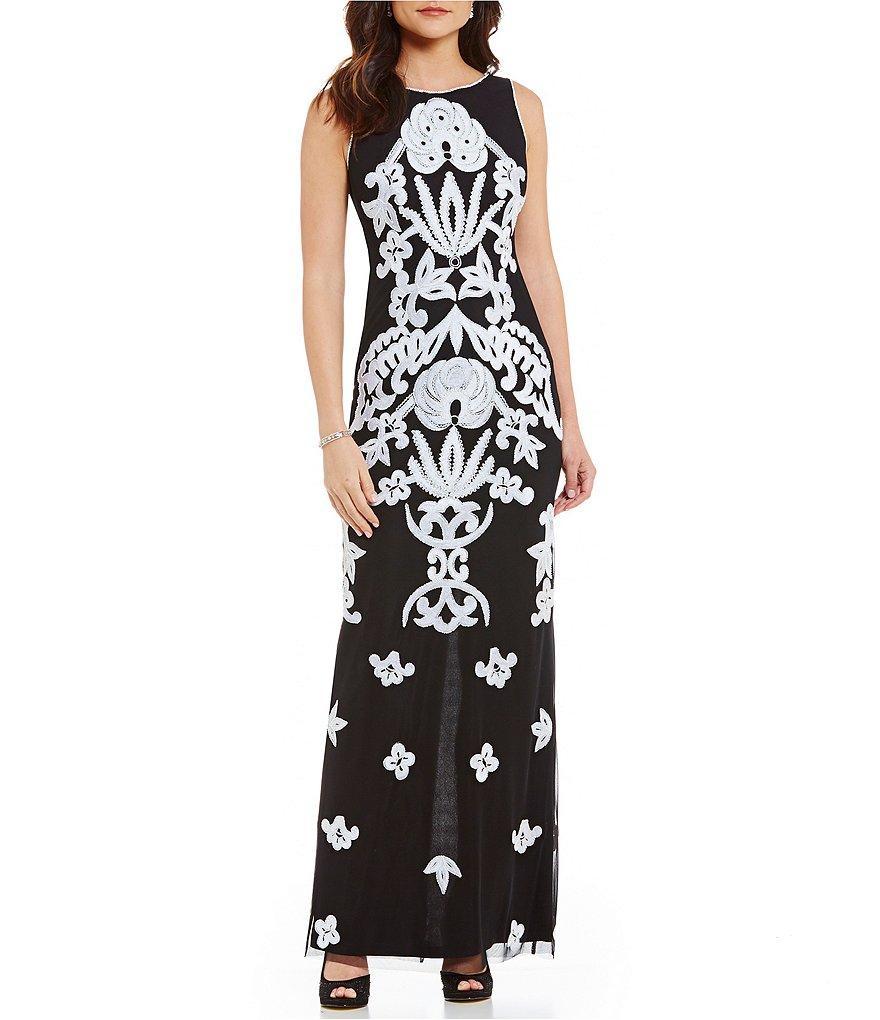 Image of Adrianna Papell - AP1E200676 Embroidered Bateau Sheath Dress