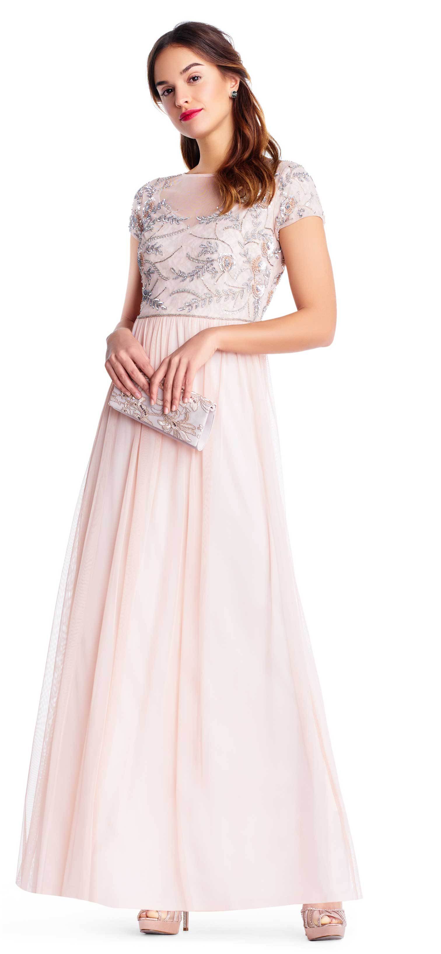 Image of Adrianna Papell - AP1E202874 Embellished Illusion Tulle A-line Dress