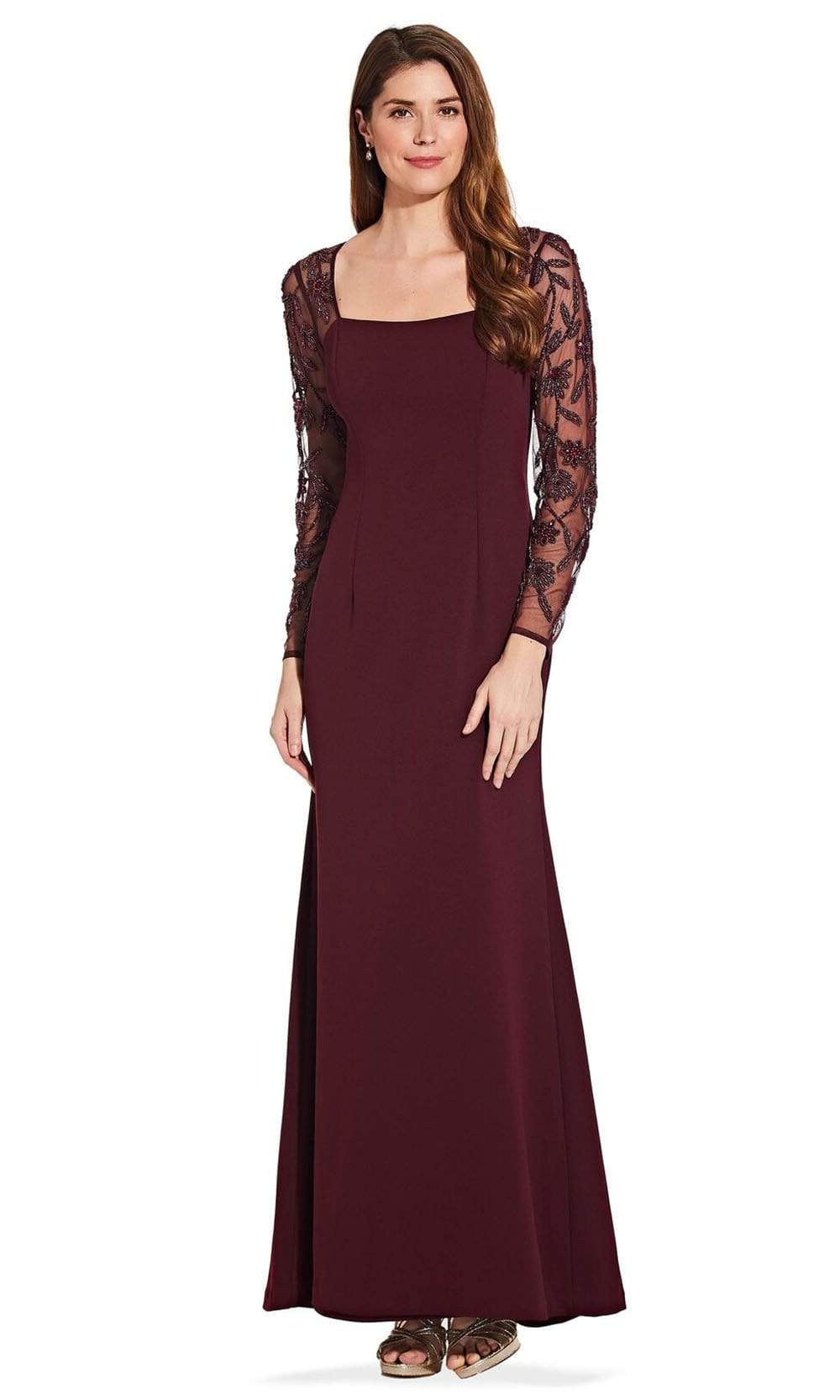 Image of Adrianna Papell - AP1E206039 Beaded Long Sleeve Square Neck Long Dress
