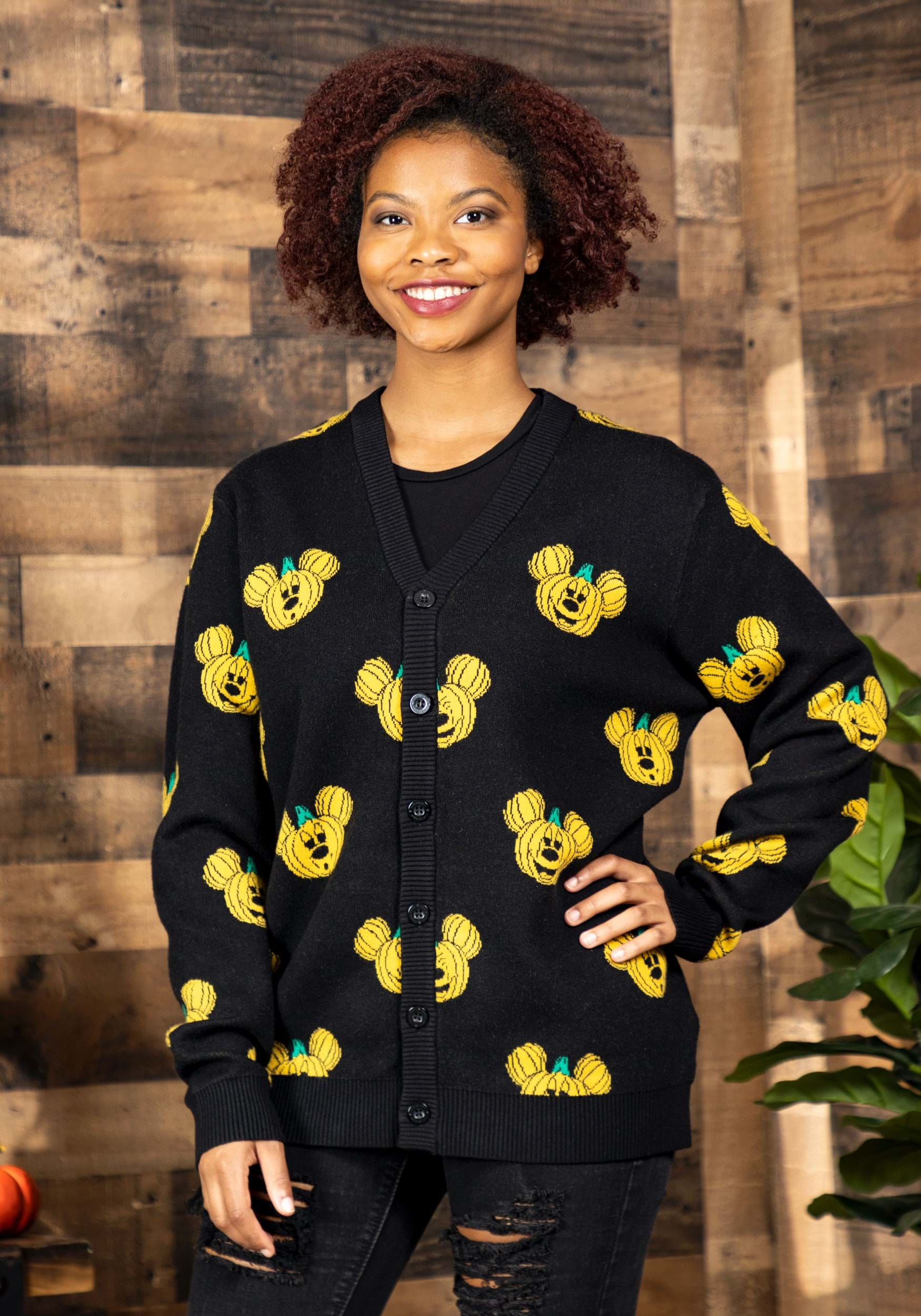 Image of Adult Cakeworthy Mickey Pumpkin Cardigan ID CKWD-OU-MPC22-2X