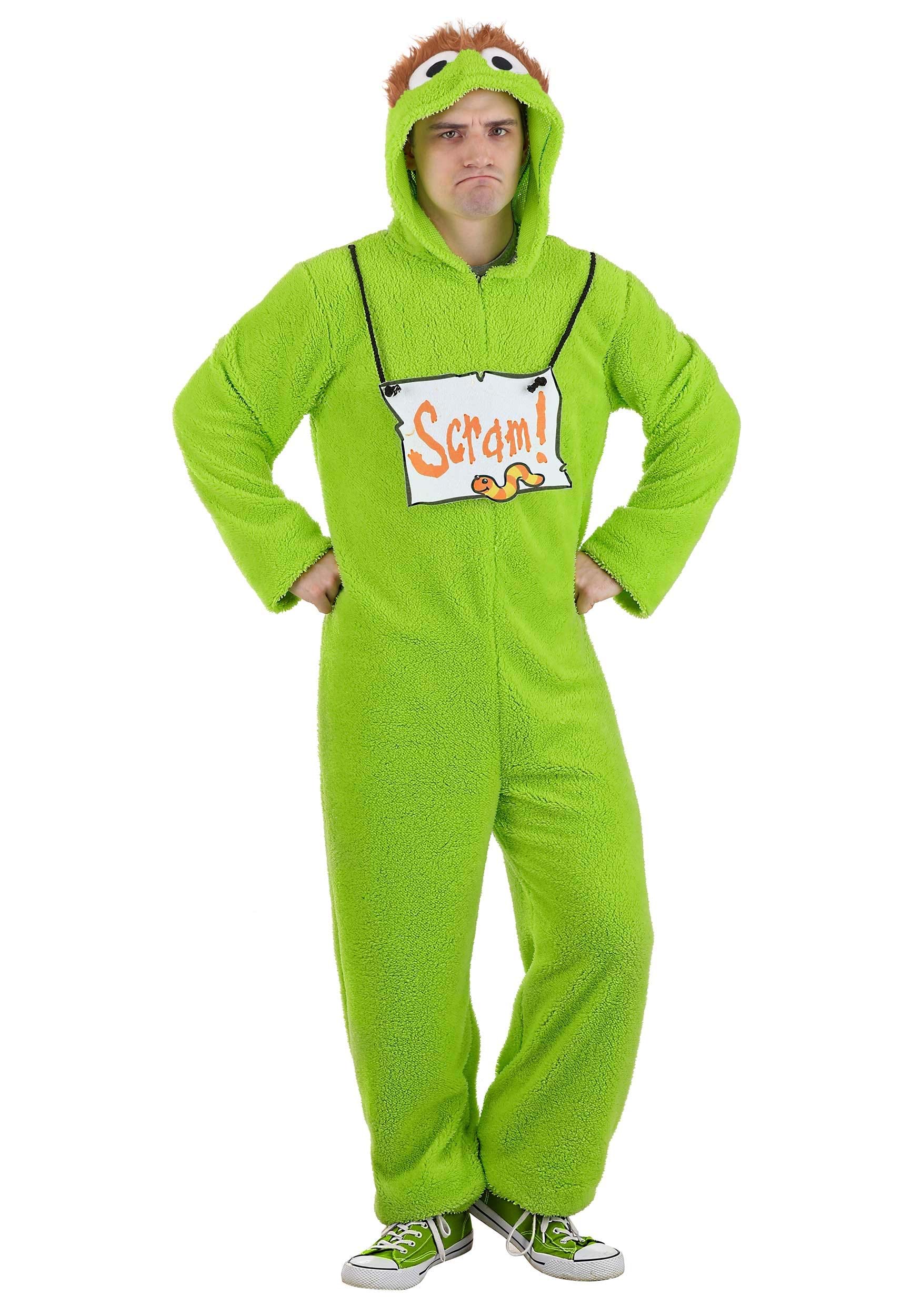 Image of Adult Sesame Street Oscar the Grouch Jumpsuit Costume | Sesame Street Costumes ID FUN3473AD-M