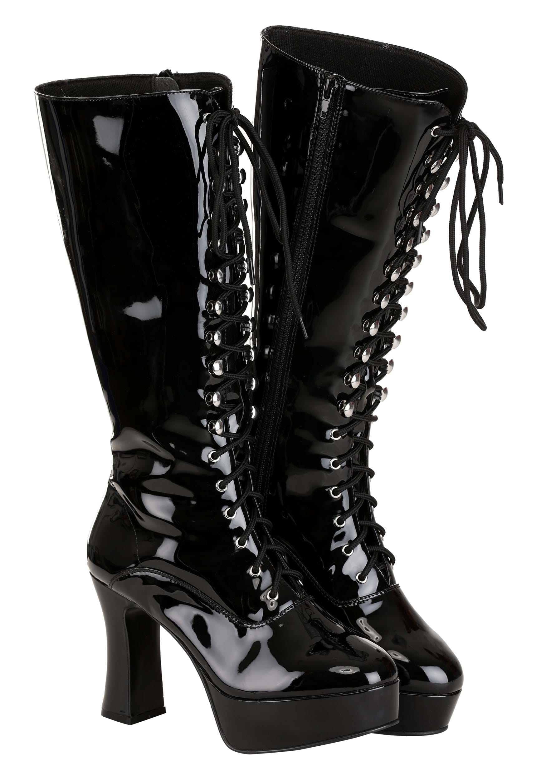 Image of Adult Sexy Black Faux Leather Knee High Boots ID FUN3412AD-12