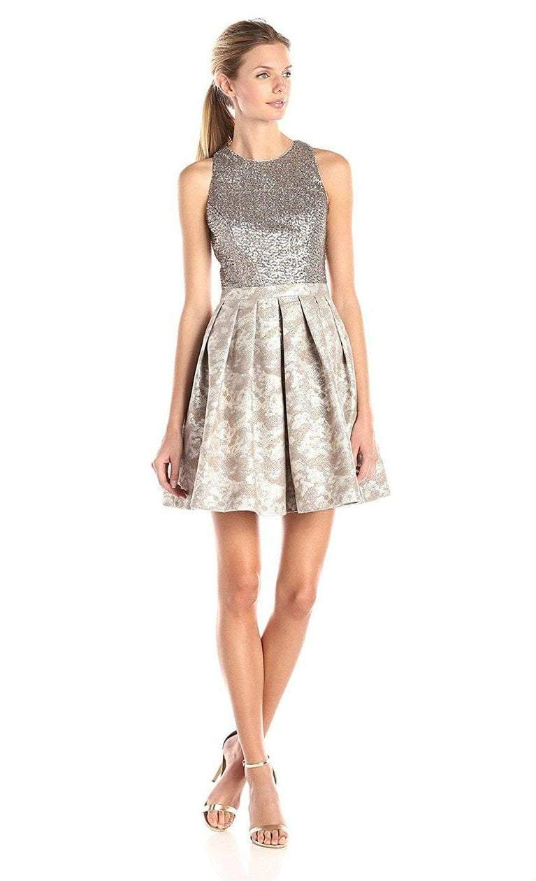 Image of Aidan Mattox - 151A11550 Sequined Jewel Neck Pleated A Line Dress