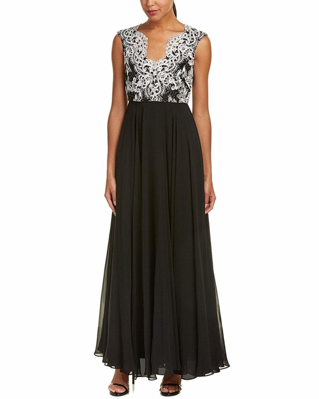 Image of Aidan Mattox - MD1E201158 Metallic Lace Scalloped V-neck A-line Dress