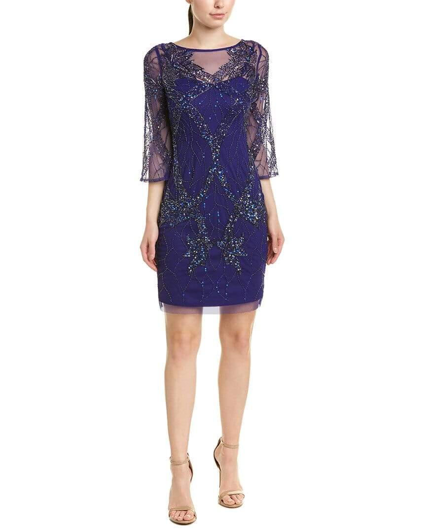 Image of Aidan Mattox - MD1E203136 Quarter Sleeve Beaded Illusion Sheath Dress