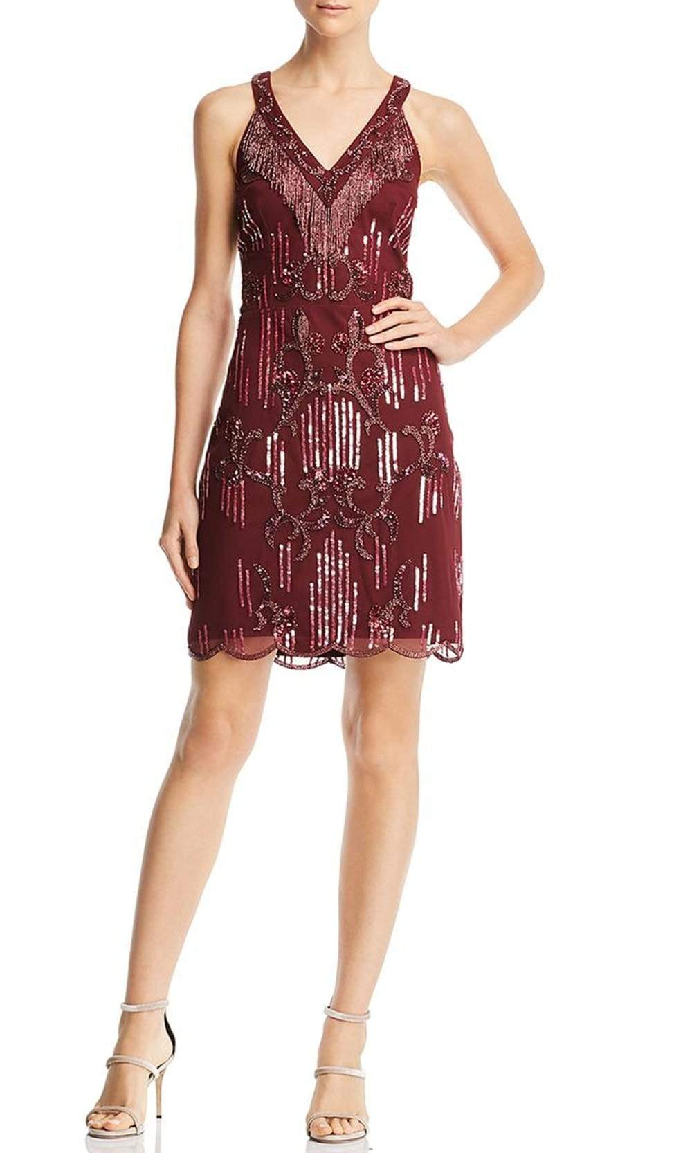 Image of Aidan Mattox - MD1E203302 Bead-Fringed Scalloped Hem Dress