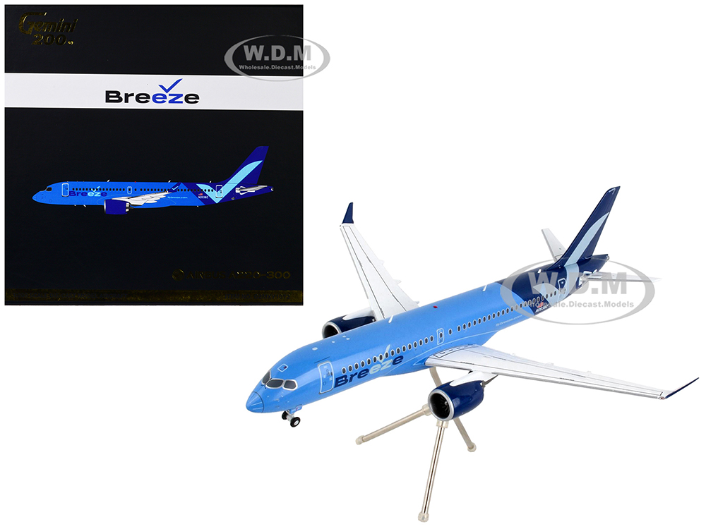 Image of Airbus A220-300 Commercial Aircraft "Breeze Airways" Blue "Gemini 200" Series 1/200 Diecast Model Airplane by GeminiJets