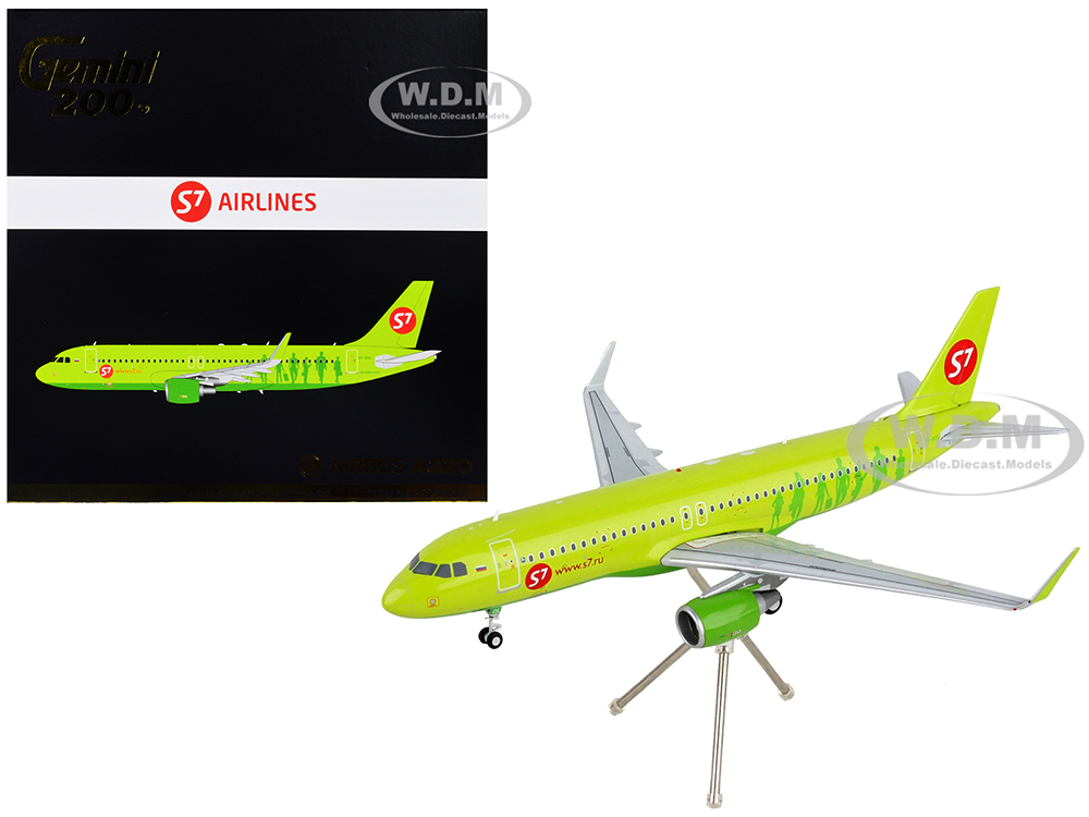 Image of Airbus A320 Commercial Aircraft "S7 Airlines" Lime Green "Gemini 200" Series 1/200 Diecast Model Airplane by GeminiJets
