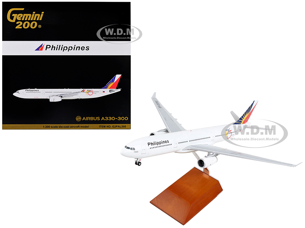 Image of Airbus A330-300 Commercial Aircraft "Philippine Airlines - 75th Anniversary" White with Tail Graphics "Gemini 200" Series 1/200 Diecast Model Airplan