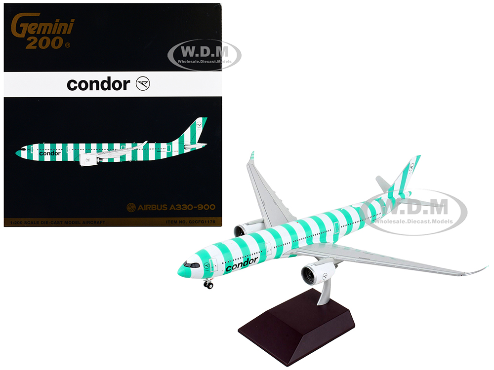 Image of Airbus A330-900 Commercial Aircraft "Condor Airlines" White and Green Striped "Gemini 200" Series 1/200 Diecast Model Airplane by GeminiJets