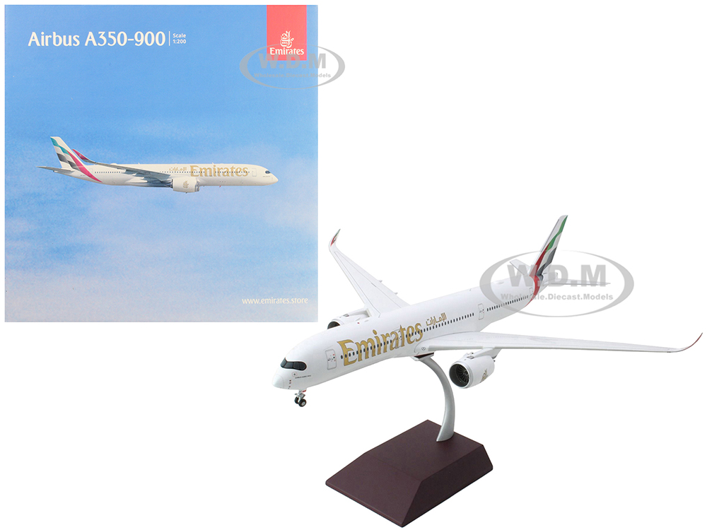 Image of Airbus A350-900 Commercial Aircraft "Emirates Airlines" White with Striped Tail "Gemini 200" Series 1/200 Diecast Model Airplane by GeminiJets