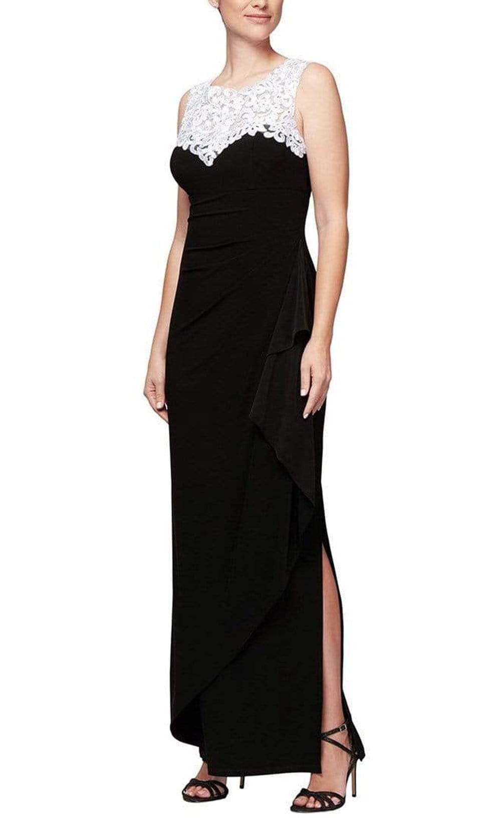 Image of Alex Evenings - 2351423 Embroidered Lace Neckline Matte Jersey Dress