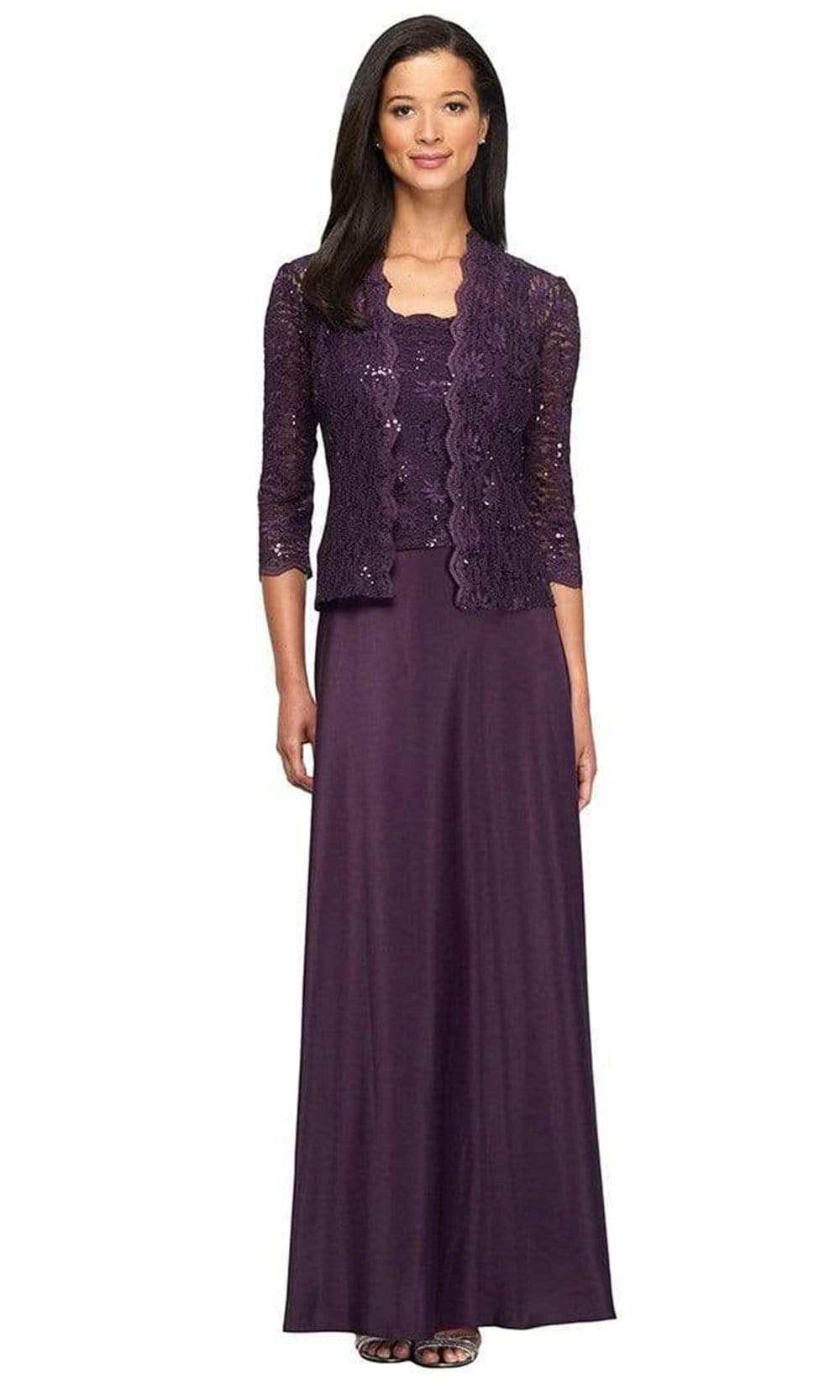 Image of Alex Evenings - 4121198 Sequin Lace and Chiffon Dress with Lace Jacket