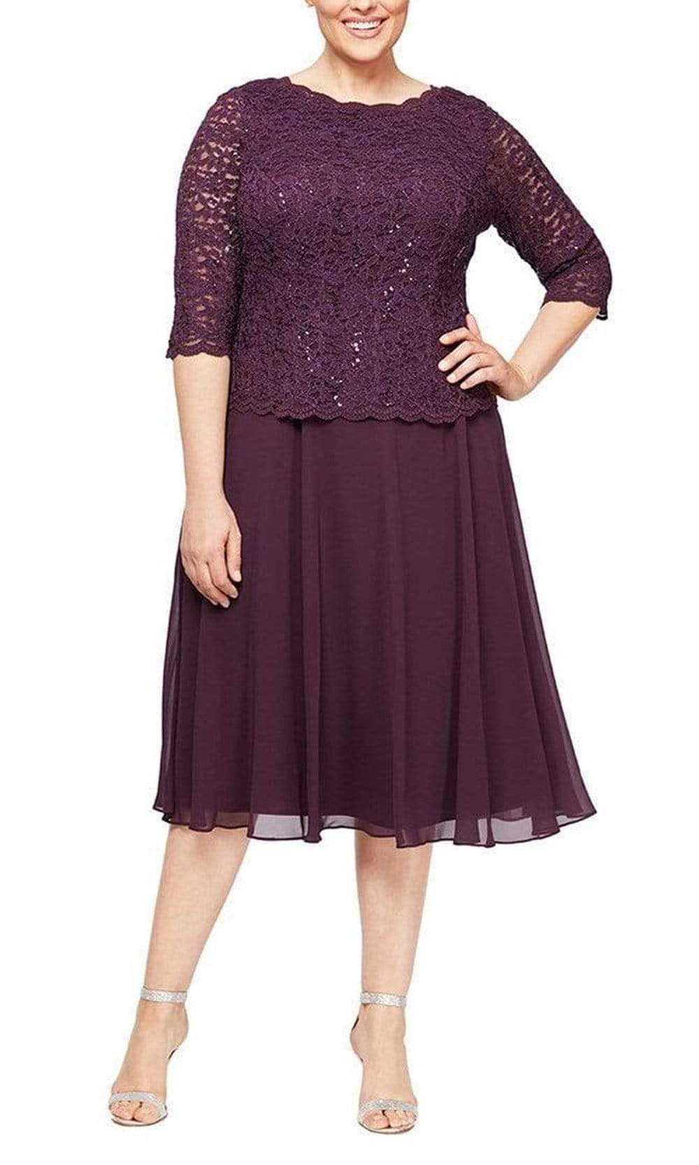 Image of Alex Evenings - 4121796 Popover Lace Bodice A-Line Chiffon Dress