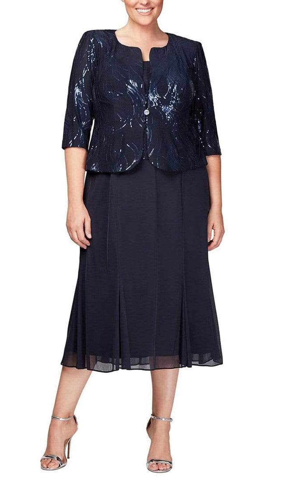 Image of Alex Evenings - 496267 Plus Size Chiffon Dress with Sequin Jacket
