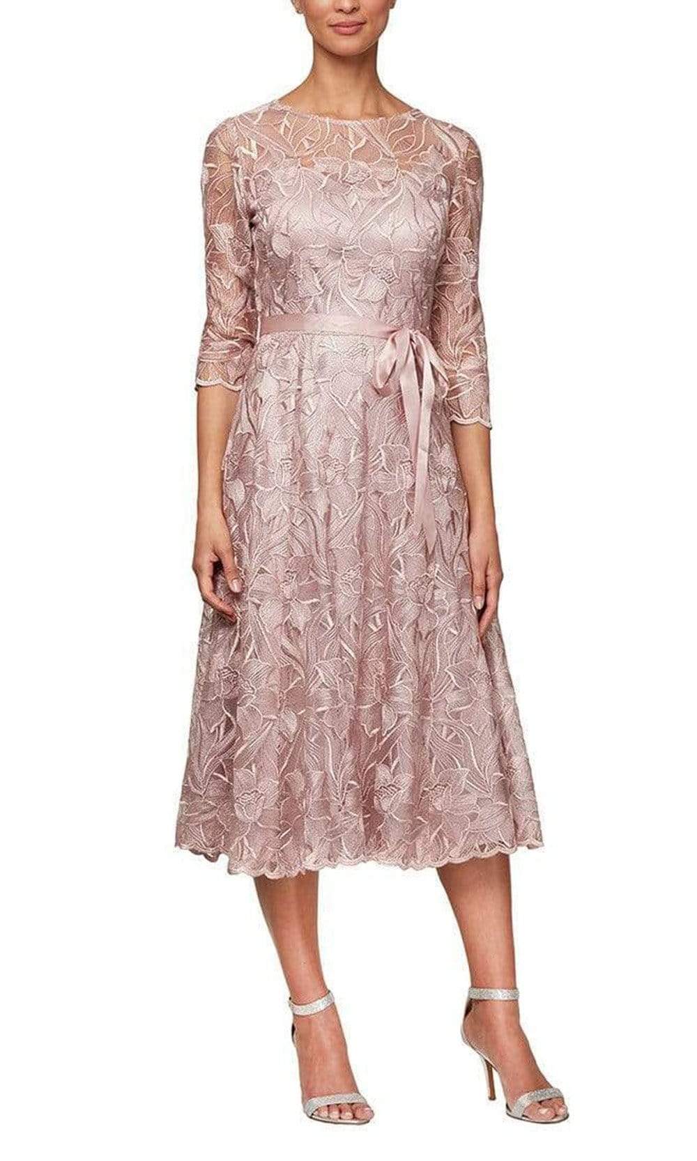 Image of Alex Evenings - 8117835 Quarter Sleeves Embroidered A-Line Dress