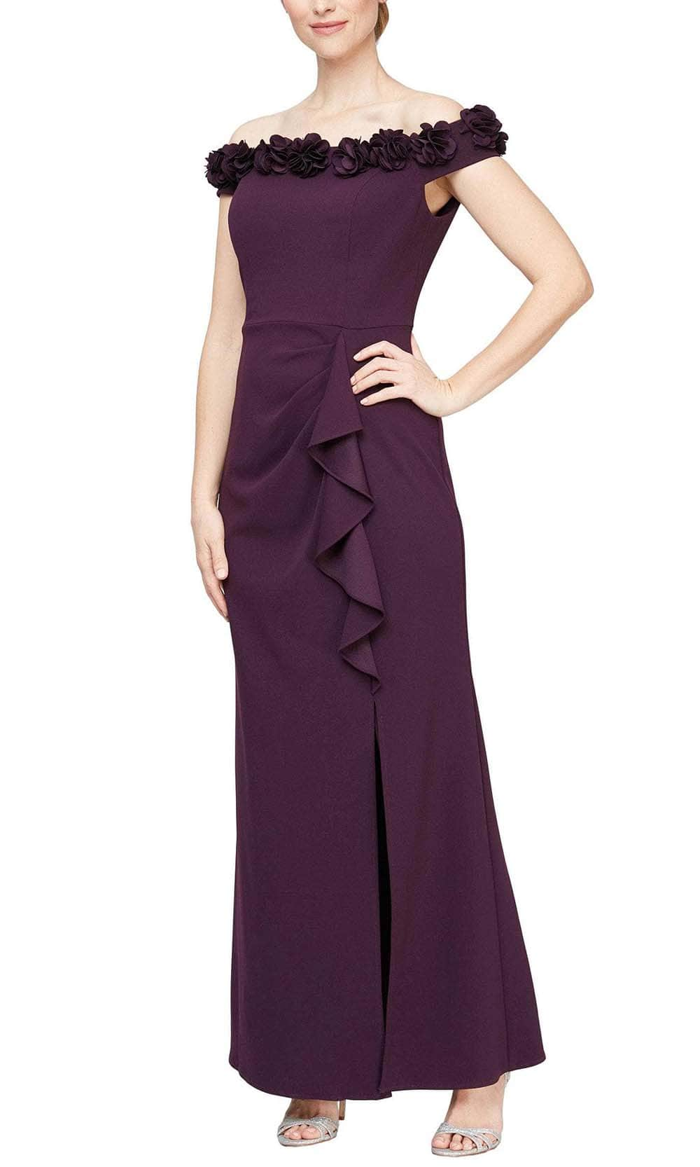 Image of Alex Evenings 8160404 - 3D Floral Off Shoulder Neck Gown