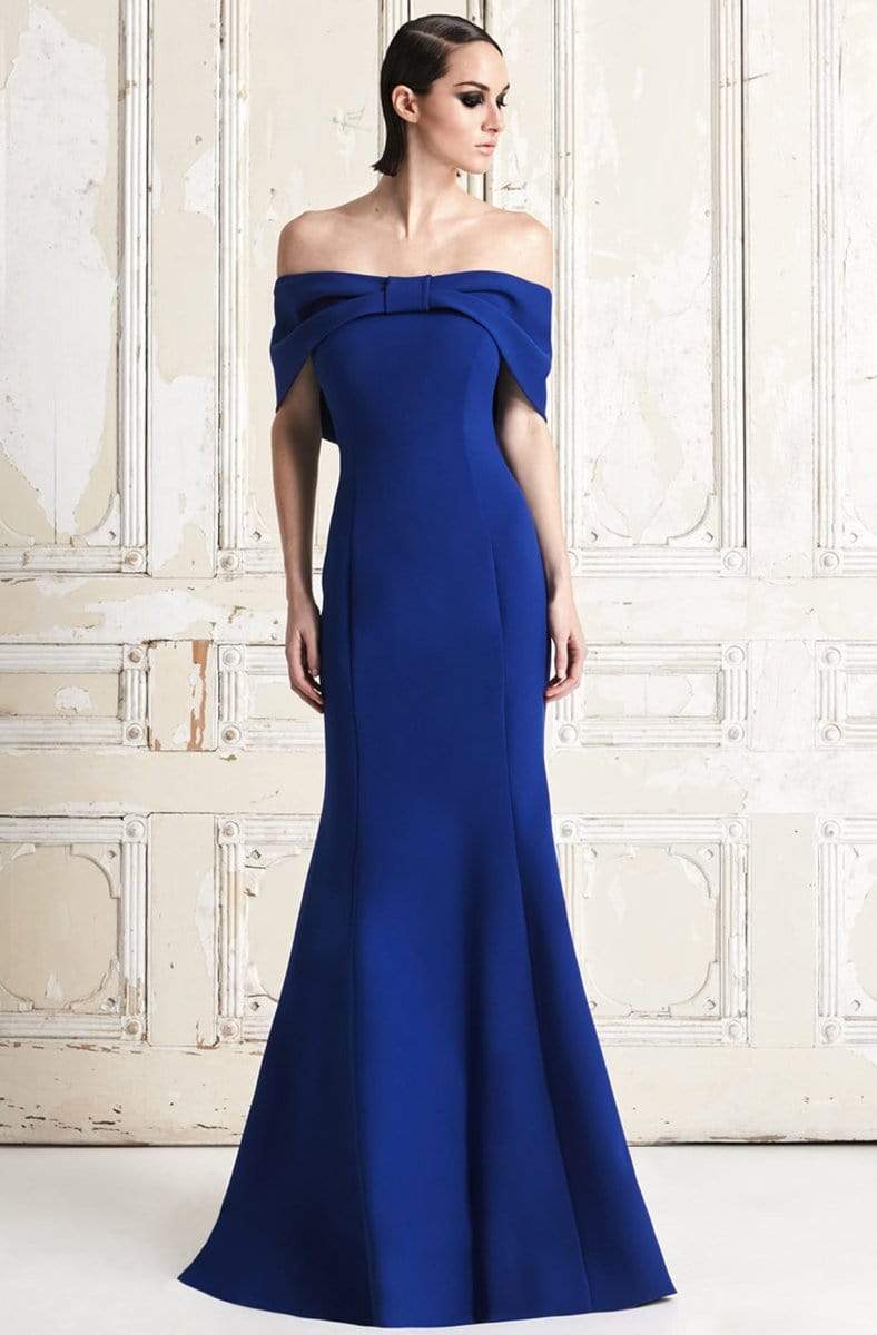 Image of Alexander by Daymor - 767 Draping Ribbon Paneled Off Shoulder Gown