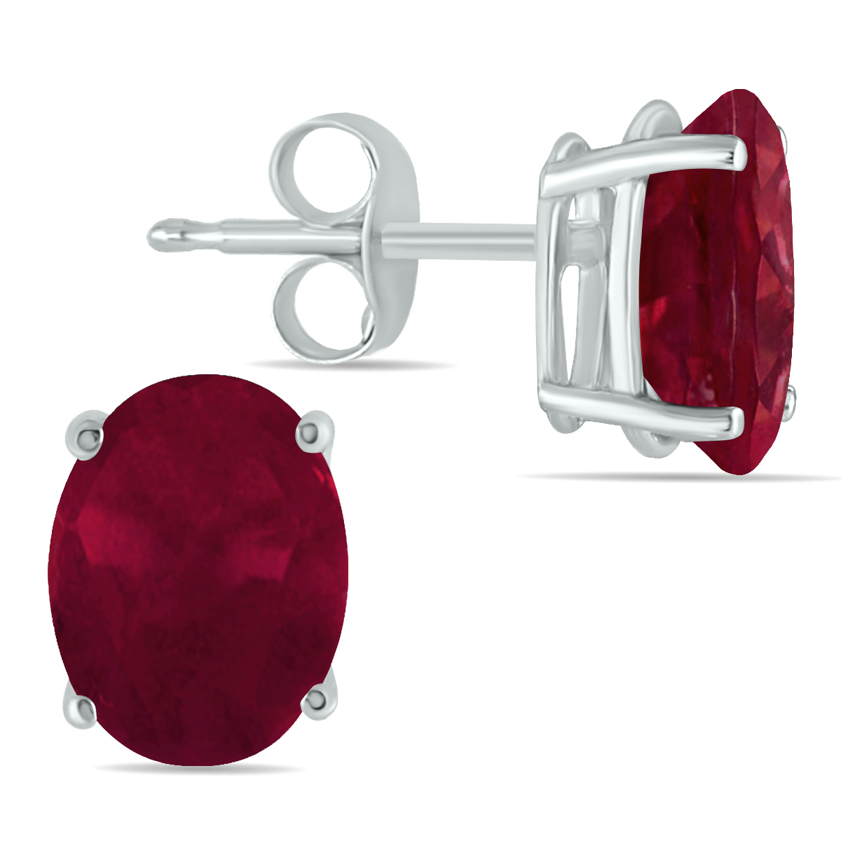 Image of All-Natural Genuine 6x4 mm Oval Ruby earrings set in 14k White gold