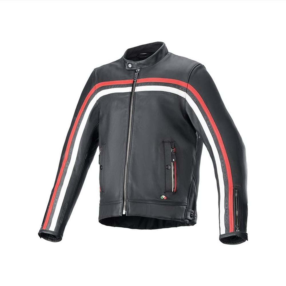 Image of Alpinestars Dyno Leather Jacket Black Ruby Red Ecru Größe L