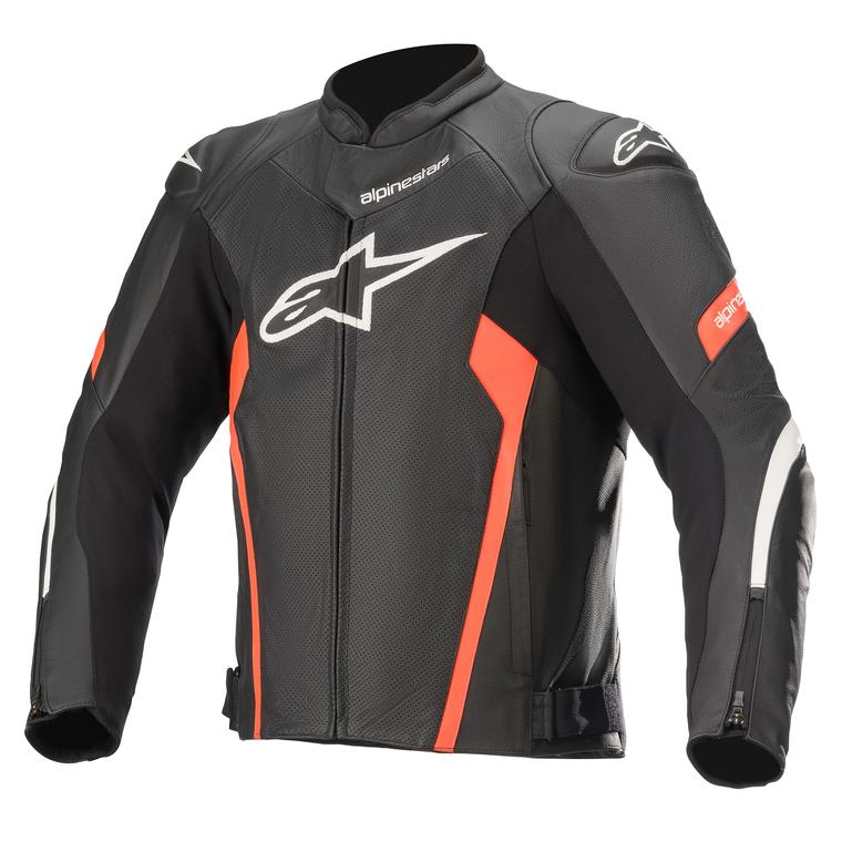 Image of Alpinestars Faster V2 Leather Schwarz Rot Fluo Jacke Größe 48