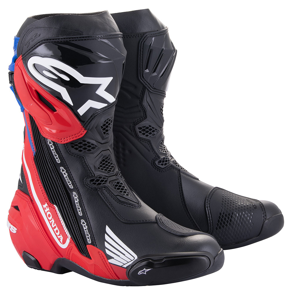 Image of Alpinestars Honda Supertech R Schwarz Bright Rot Blau Stiefel Größe 44