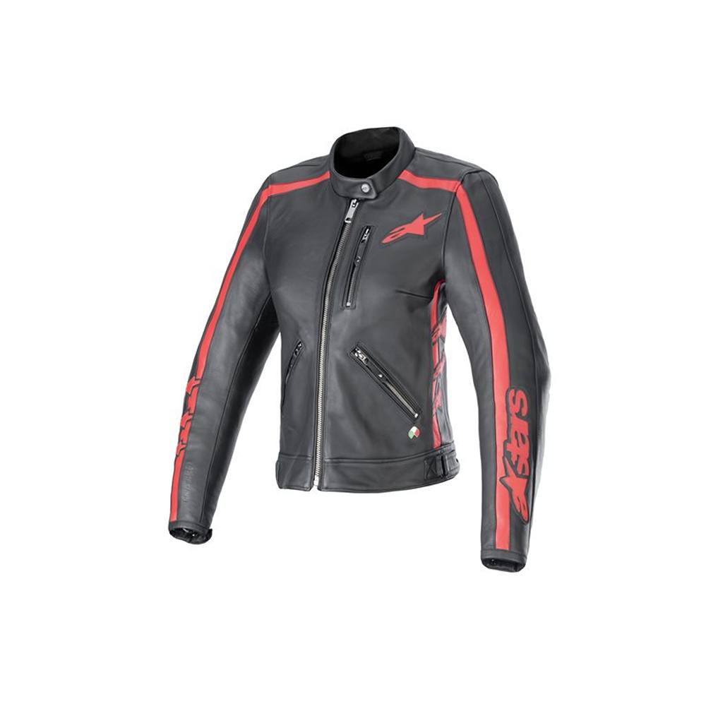 Image of Alpinestars Stella Dyno Leather Jacket Black Haute Red Größe XS