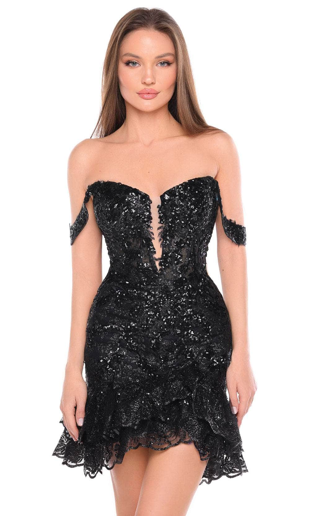 Image of Amarra 88060 - Ruffled Hem Sequin Lace Cocktail Dress